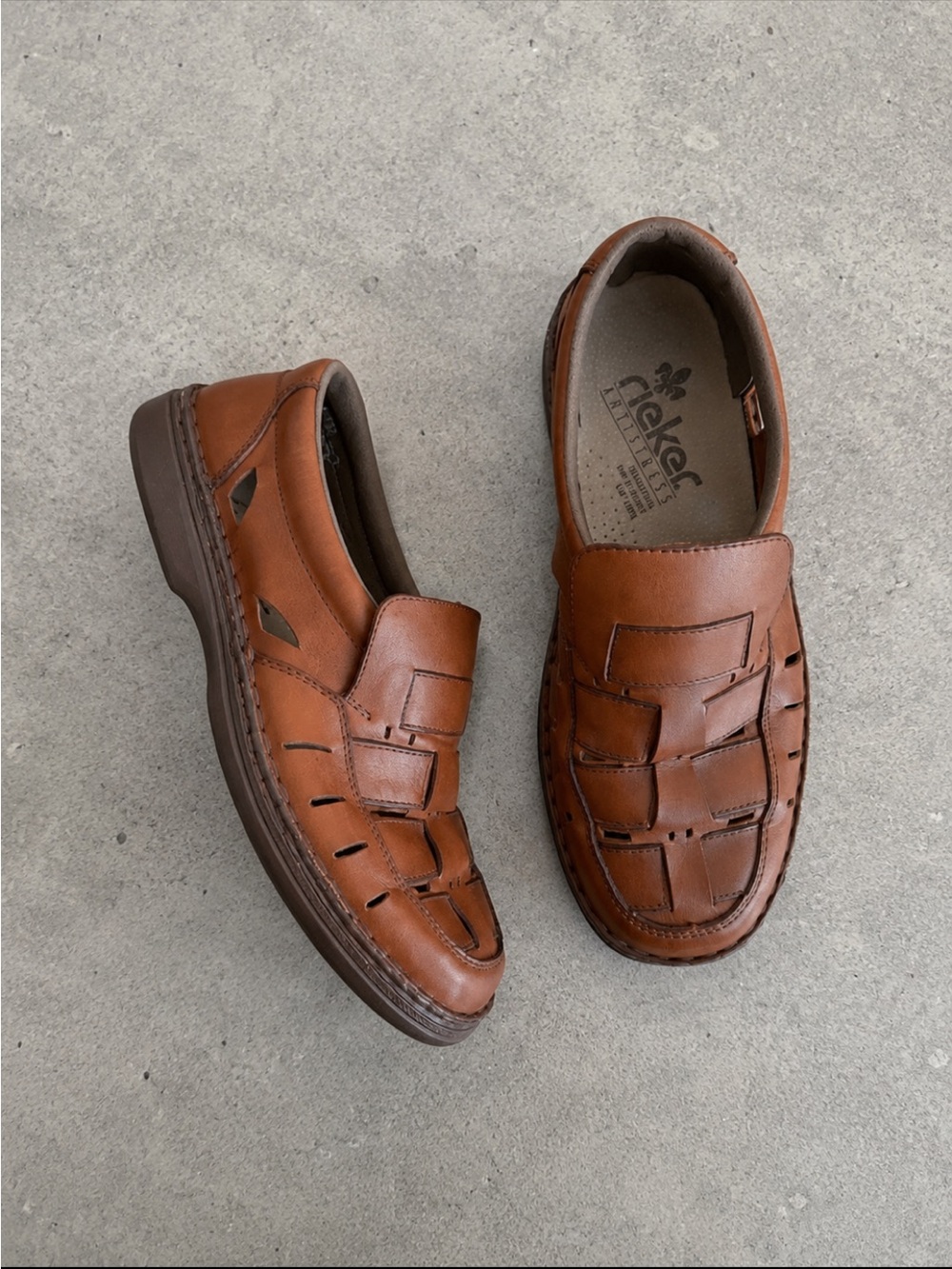 Rieker Leather Fisherman Comfort Loafers Slip On Shoes Men EU 41 US 8 Brown